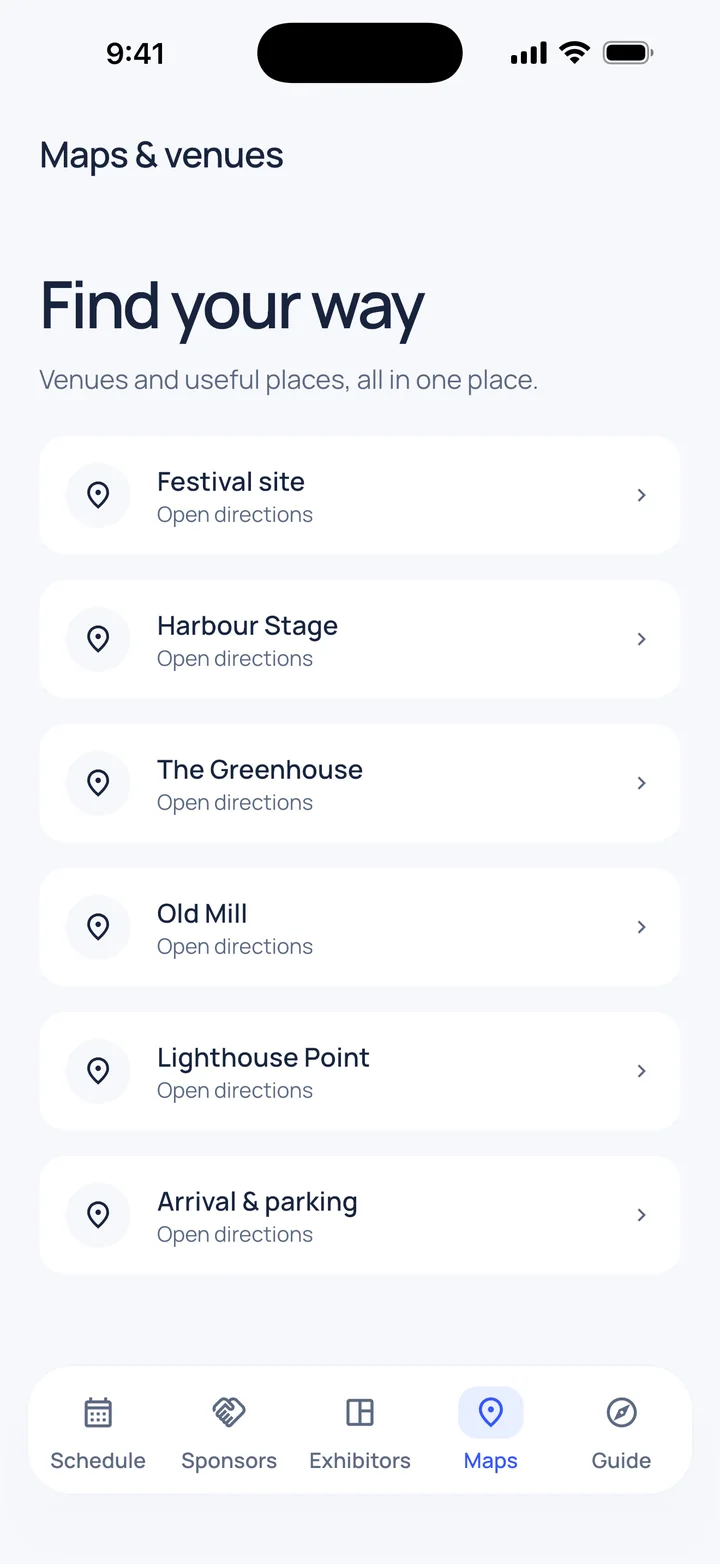 Maps and venues with directions