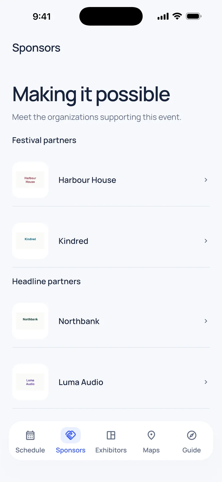 Sponsors grouped by partner tier